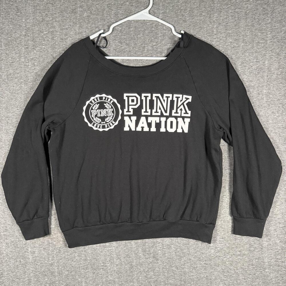 Victoria's Secret PINK Sweatshirt Womens Large Boatneck Pullover PINK Nation
